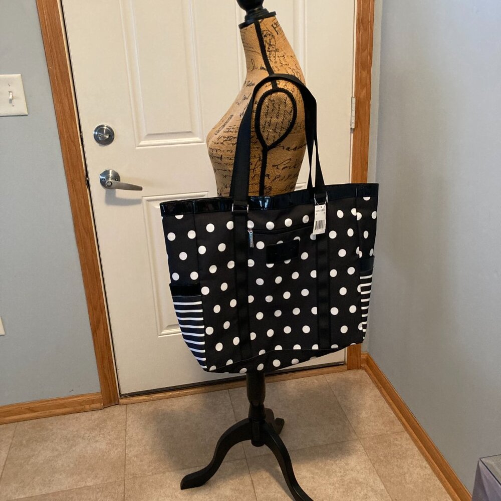 Von Maur XL Tote Black & White Polkadot NWT
